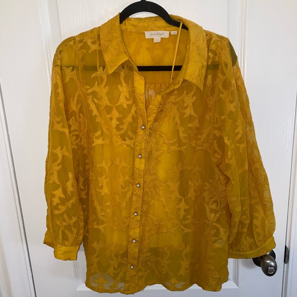 Free People Mustard Lace Blouse